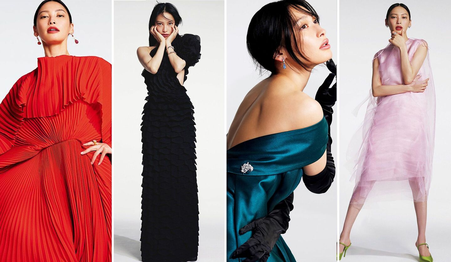 4種類のドレスを着る大政絢さんの写真