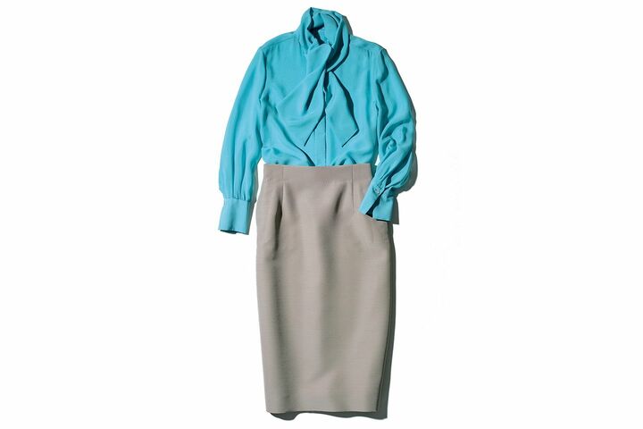 ブラウス￥100,000［シルクシフォン］・スカート￥100,000［ウールシルク］（オールウェイズ〈ミカコ ナカムラ〉）