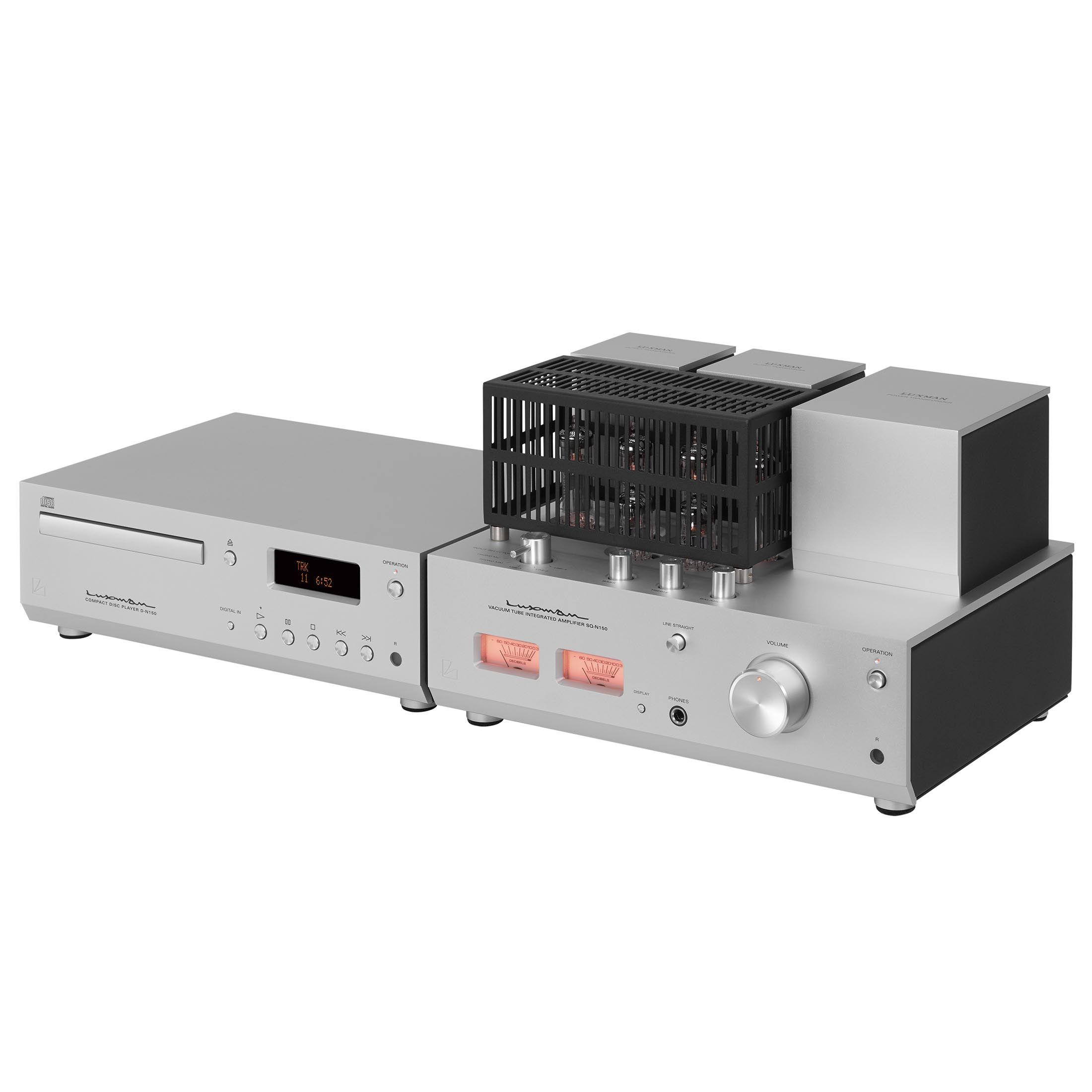 LUXMAN「Neo Classico Ⅱ」のCDプレーヤー「D-N150」(左)と真空管プリメインアンプ「SQ-N150」(右)。
