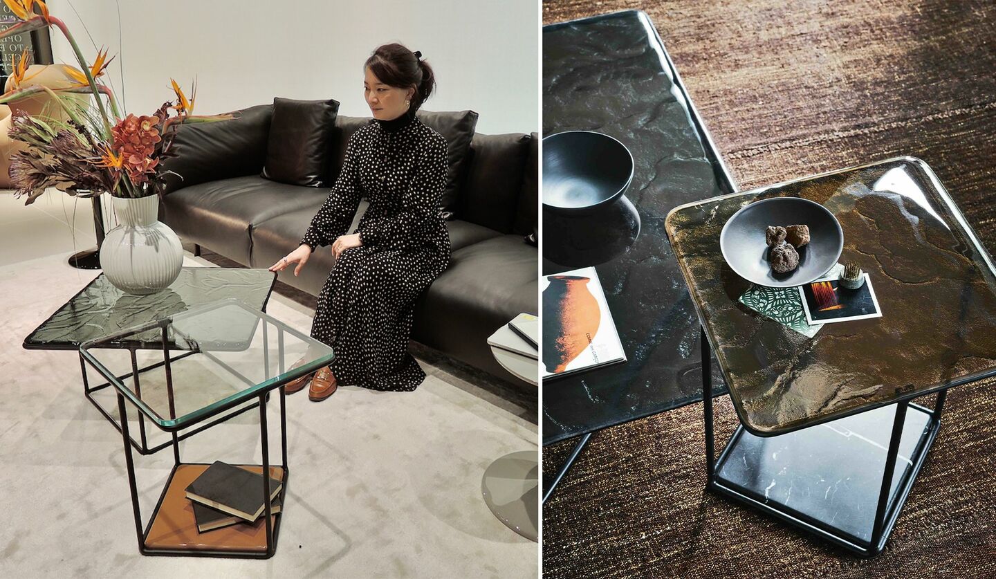 「B＆B Italia」のテーブル『レマンテ』を使用したインテリアとインテリアエディターの土橋陽子さん