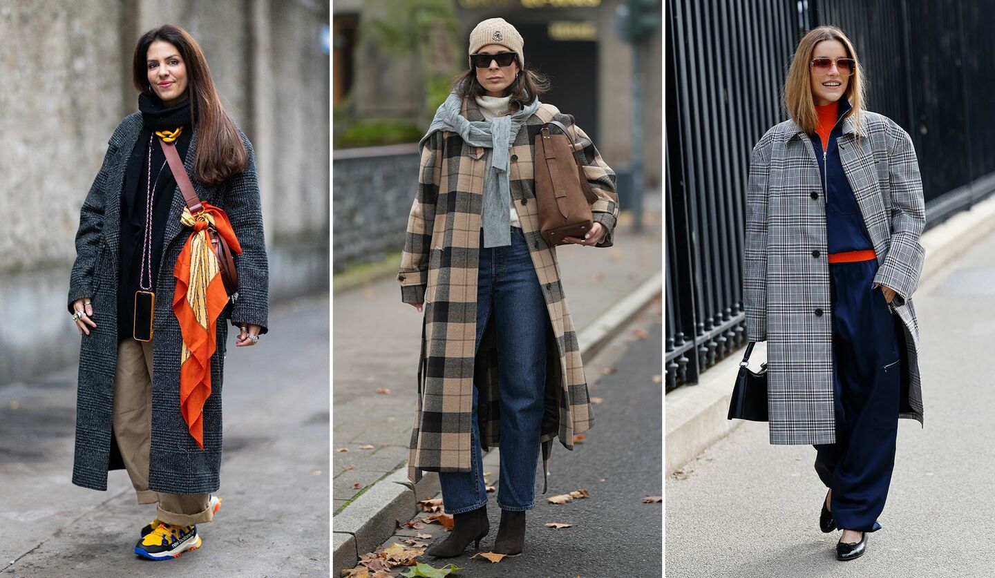 チェックのコートを着用しているエレナ・サルミストラロ、パリファッションウィークにいたゲスト、パトリシア・ウィルシュク