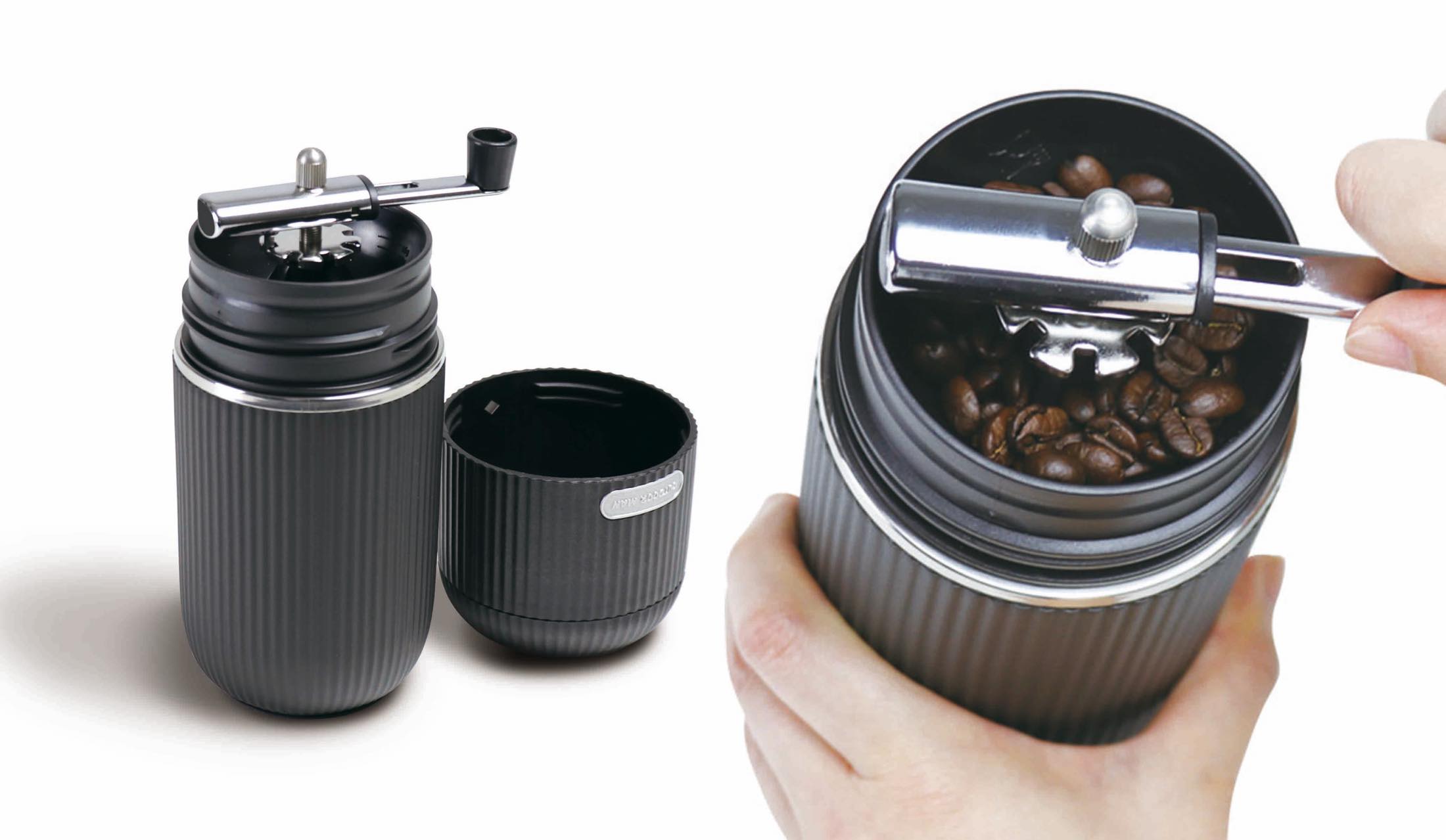 アウトドアマン ポータブルコーヒーメーカー いつものコーヒー豆のおいしさをどこででも楽しめる本体サイズ・重量:幅80×奥行き80×高さ190mm・約450g。※オープン価格、税込実勢価格¥3,850(ライソン)