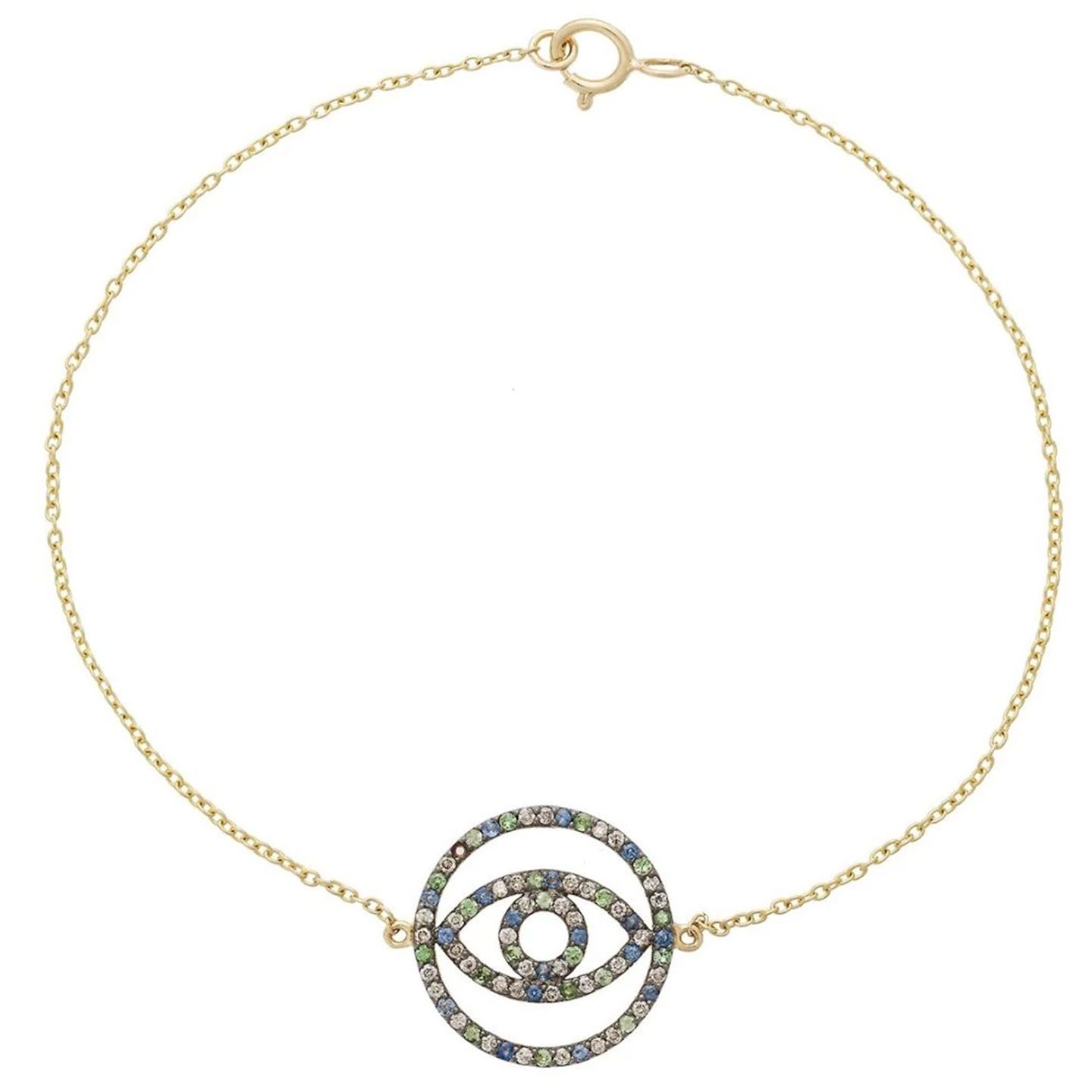 ブレスレット「Circle Eye Bracele」¥185,000【18Kイエローゴールド×シャンパンダイヤ×ブルーサファイヤ×ツァボライトガーネット】