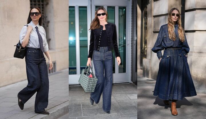 海外セレブの濃紺デニムコーデ