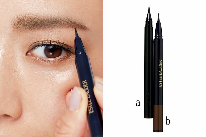■a:SUQQU フレーミング アイブロウ リキッド ペン 02 ¥3,300、■b:エスティ ローダー フェザーライト ブロー エンハンサー 03 ¥3,850
