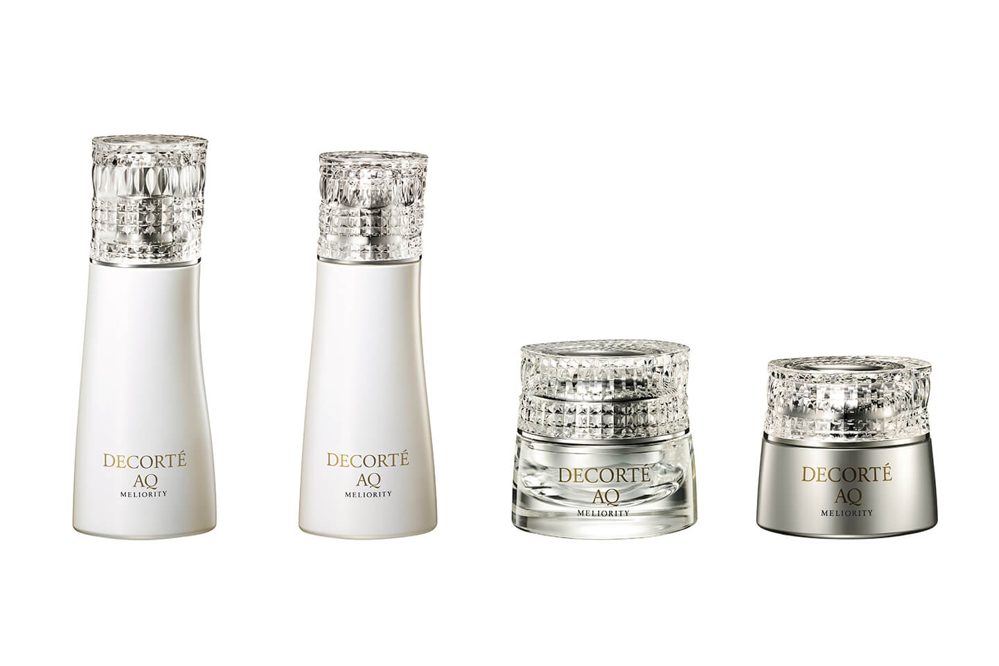 コスメデコルテ AQ ミリオリティ 左から/リペア エマルジョン n 200ml ¥30,000、リペア ローション n 200ml ¥20,000、インテンシブ クリーム n 45g ¥120,000、インテンシブ アイクリーム n 20g ¥30,000