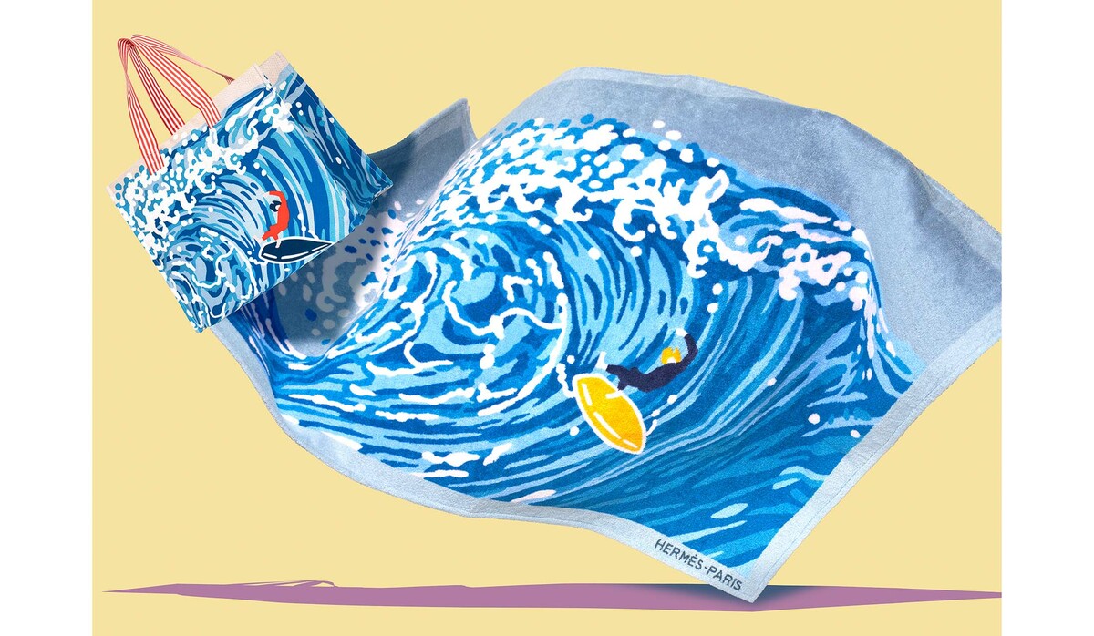 エルメスのビーチタオル＆ビーチバッグが描く、壮大な海の世界