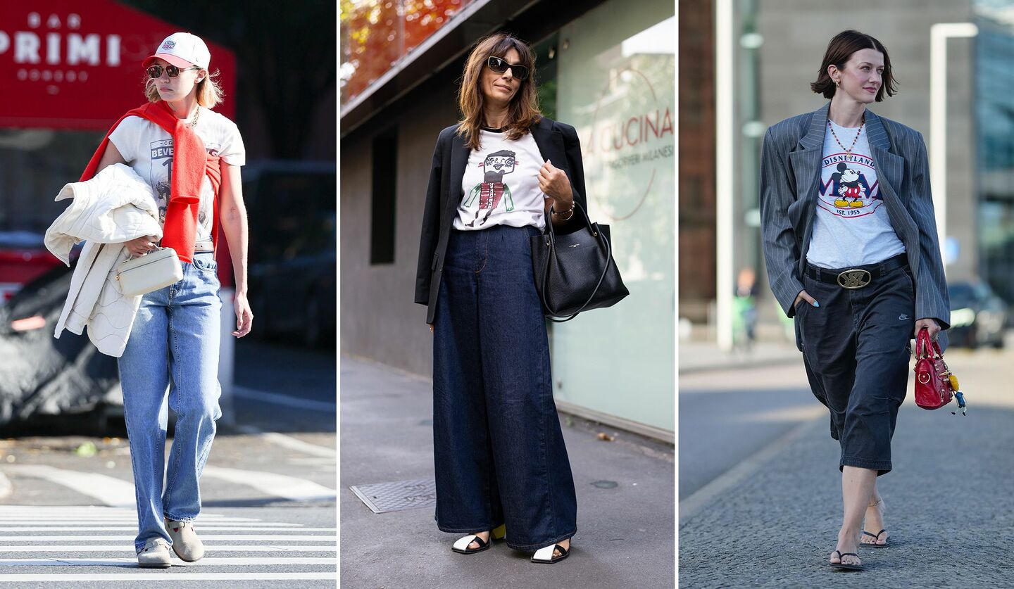 プリントTシャツを着用しているジジ・ハディッド、ミラノのマダム、マリアーン・テオドーソン