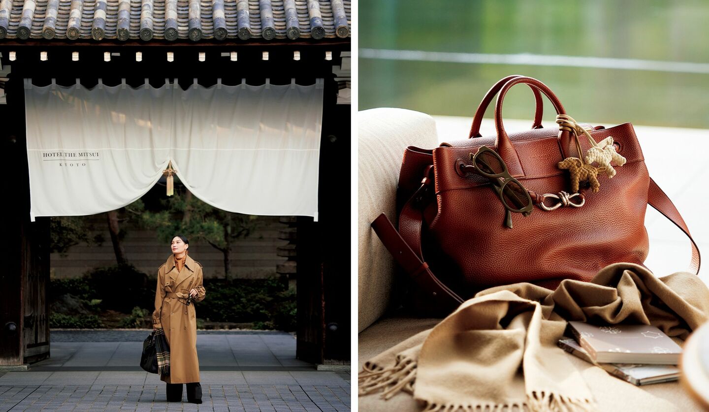 大政 絢さんがまとう「サンローラン」のモダンなトレンチコートの装い