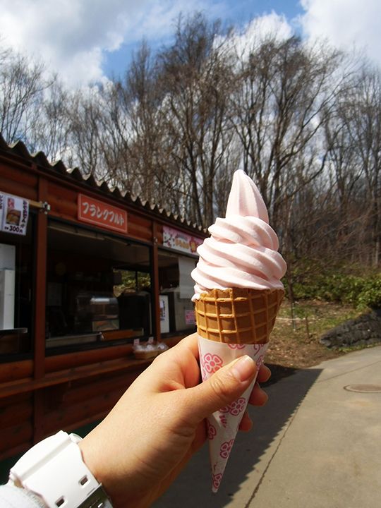 梅にちなんだお土産やスイーツを購入できる売店「ひらおか梅ほんぽ」の「梅ソフトクリーム」