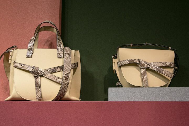 バッグ左から／「ゲート トップハンドル バッグ」￥394,000 ※三越伊勢丹グループ限定カラー［ソフトグレインドカーフ、シャイニーパイソン］・バッグ「ゲート スモール バッグ」￥257,000 ※三越伊勢丹グループ限定カラー［ソフトグレインドカーフ、シャイニーパイソン］