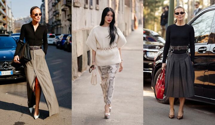 海外インフルエンサーのスカート×ベルトコーデ