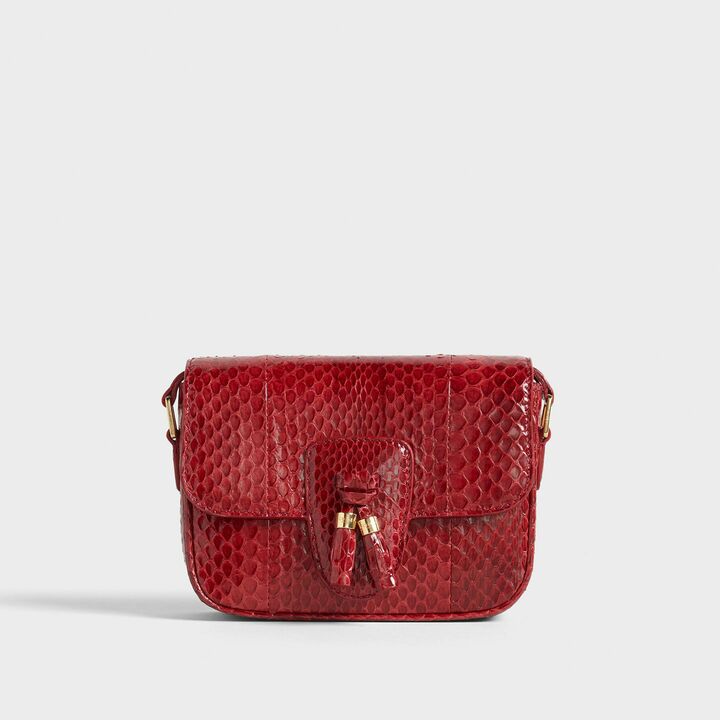 バッグ「タッセルズ ウォータースネーク スモール(ルビー)」¥220,000【縦12×横16×マチ4.5㎝】※ショルダーバッグのスモールサイズは全3色展開。