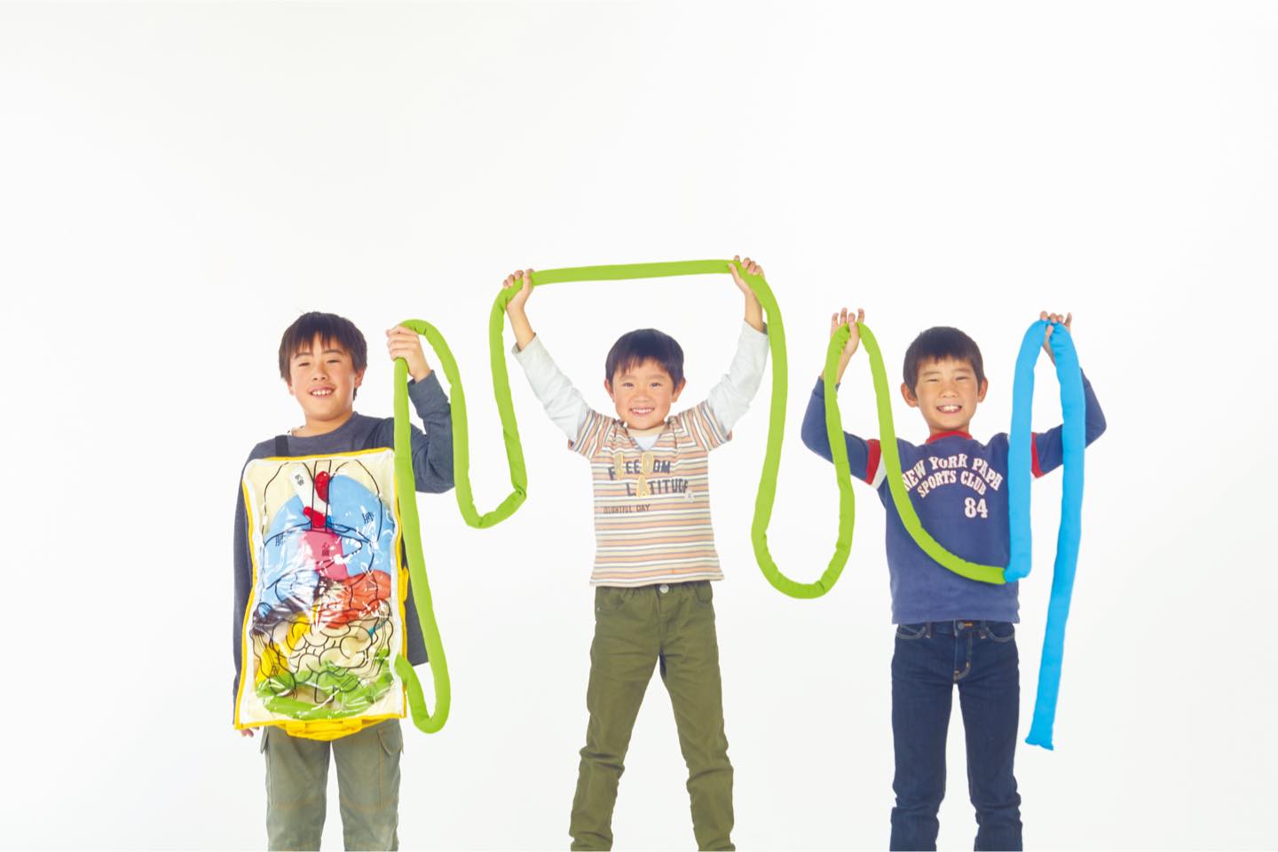 「内臓の大きさ体感モデル」を身につけて、腸を引っ張りだしてみると、あまりの長さに驚くはず!