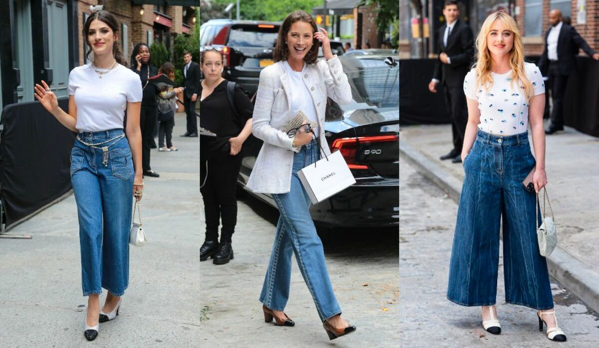 デニム風 PLEATS PLEASE ネイビー/ホワイト Tシャツ、サイズ4. デニム