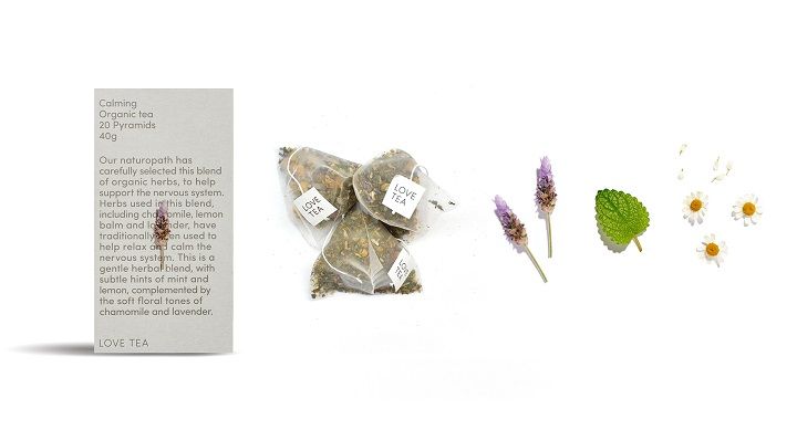LOVE TEA カーミング（ティーバッグ 20個）￥2,484（税込） ※カフェインフリー、有機JAS認証　