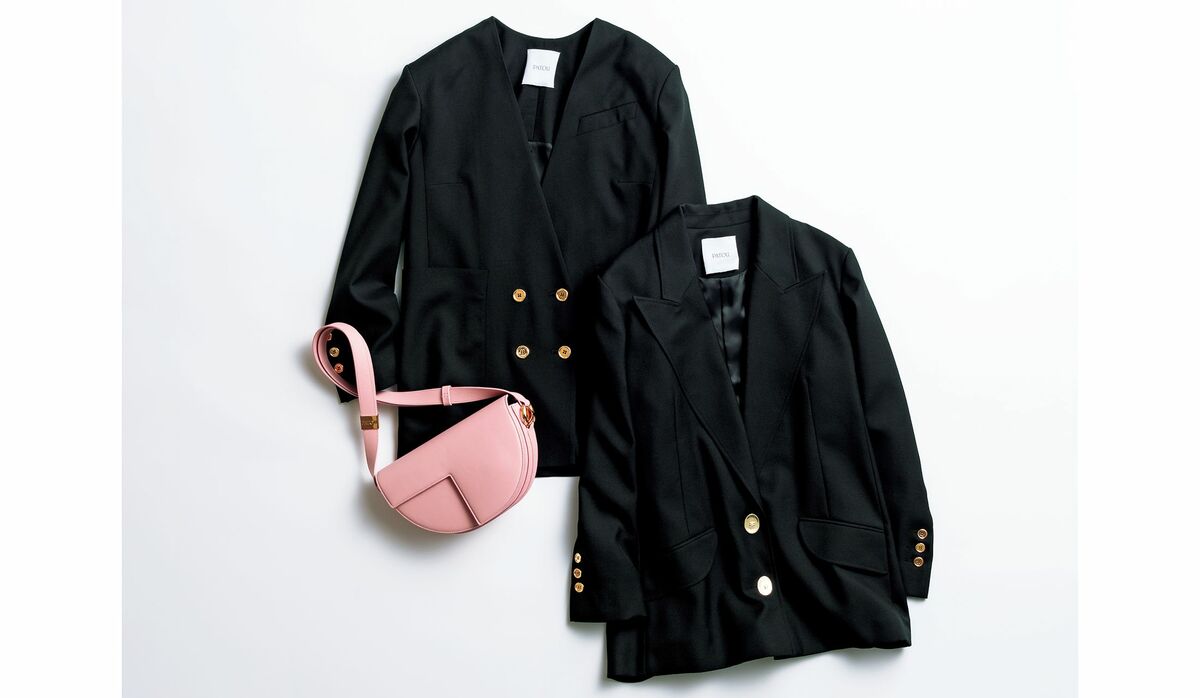 PATOU パトゥ　ノーカラージャケット　金ボタン　ダブル　黒　ウール　36 Patou | テックウール製 ノーカラーダブルブレストジャケット
