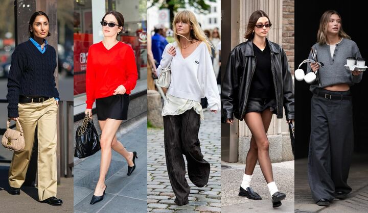 Vネックニットコーデ