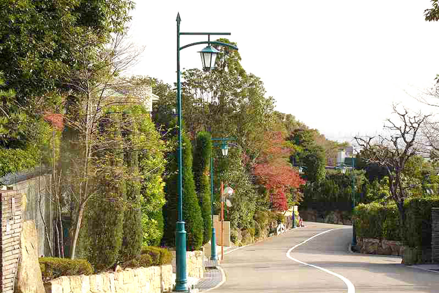 六麓荘町の街並み。広々とした道には、電柱や信号がありません / 六麓荘町 町内会webサイトより