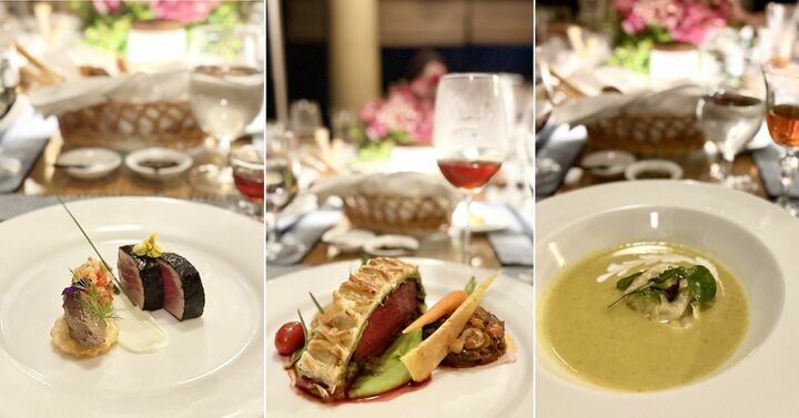 紅茶にインスパイアされたペアリングディナー。ディンブラティーでマリネしたマグロのたたきや、マンダリン・フランジパニ＆ハニーティーの香りをつけた牛フィレのパイ包み、ディンブラのコクが素材と同調。モリンガのカレー風味スープはキャンディティーでスモークしたカニとチーズのラビオリ入り。それぞれの紅茶とともに。Ceylon Tea Trails