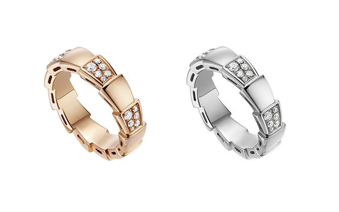 左／ピンクゴールド×ダイヤモンド[6mm幅]￥370,000、右／ホワイトゴールド×ダイヤモンド[6mm幅]￥380,000（ともに税抜）