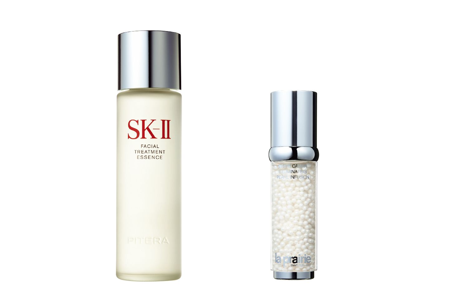 左から/SK-Ⅱ フェイシャル トリートメント エッセンス 160ml ¥17,000、ラ・プレリー イルミネーティング パールフュージョン エッセンス 30ml ¥58,600