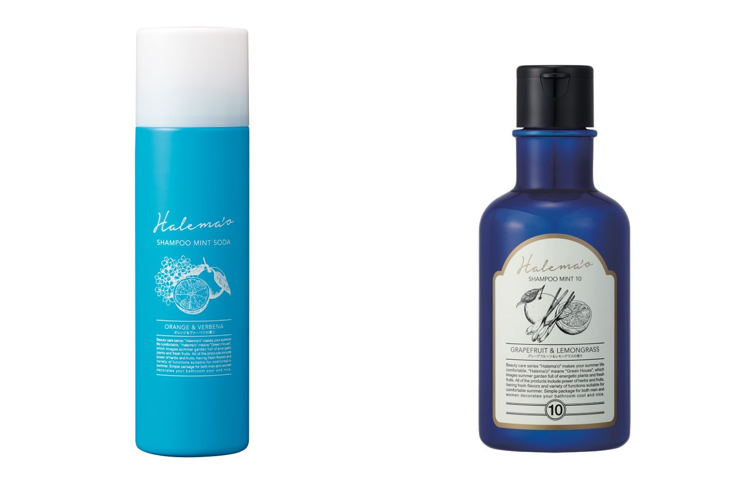 左からデミ コスメティックス ハレマオ シャンプー ミントソーダ 180g ¥2,500、ハレマオ シャンプーミント10 250mL ¥1,600(限定発売)
