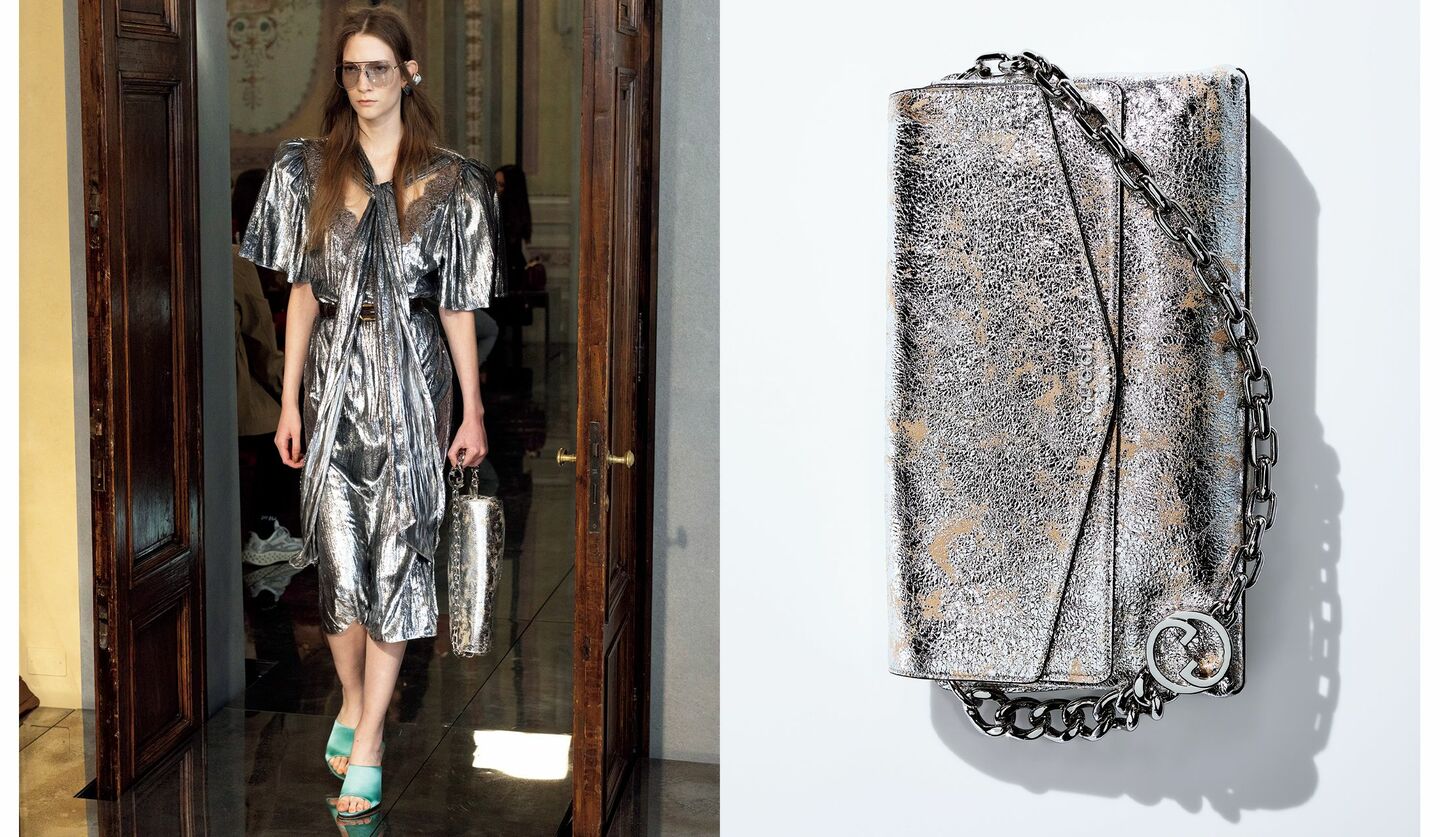 グッチのクラッチバッグとコレクションのルック写真