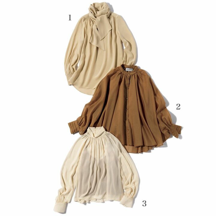 MIKAKO NAKAMURA、エルマンノ フィレンツェ、ヴィンスのベージュブラウス