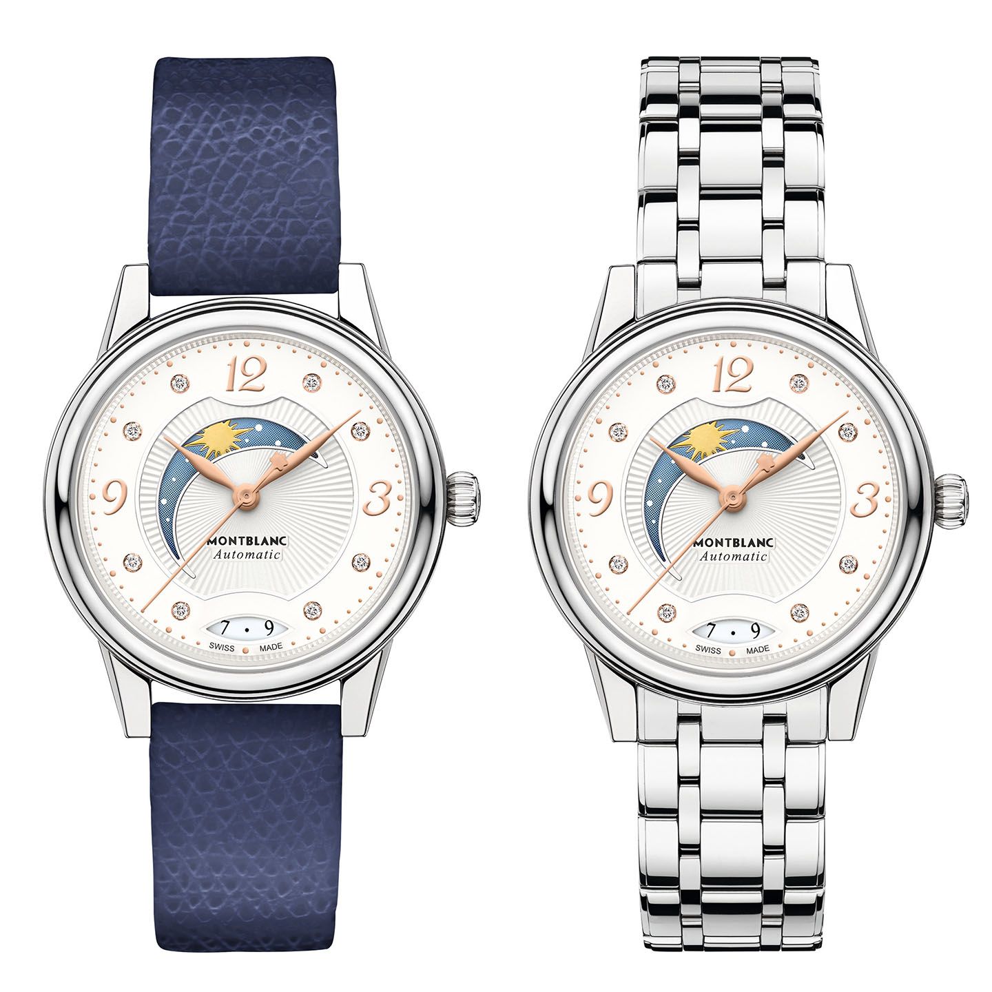 「モンブラン デイ&ナイト」左/30mm¥353,000・34mm¥360,000、右/30mm¥407,000・34mm¥388,000(税抜) パワーリザーブ:約42時間 ムーブメント:キャリバーMB 24.10 テンプ:フラットフープ