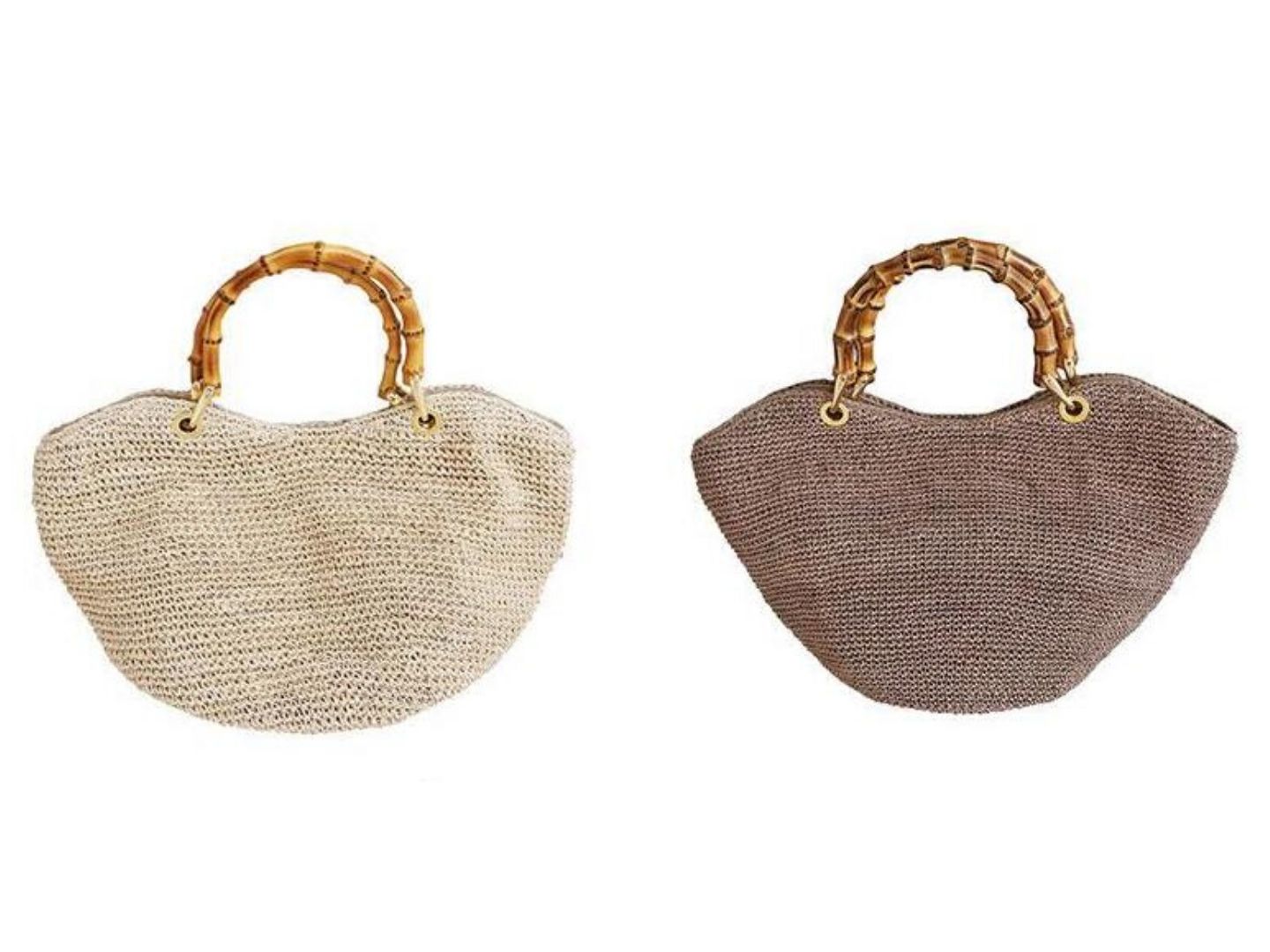 VIOLAd’ORO「バンブーハンドルカゴバッグ」左から/NATURAL, BROWN 各¥20,900【縦20.5〜23×横42×マチ20cm】※ハンドクラフト製品のため、製品サイズは多少の個体差が生じます。