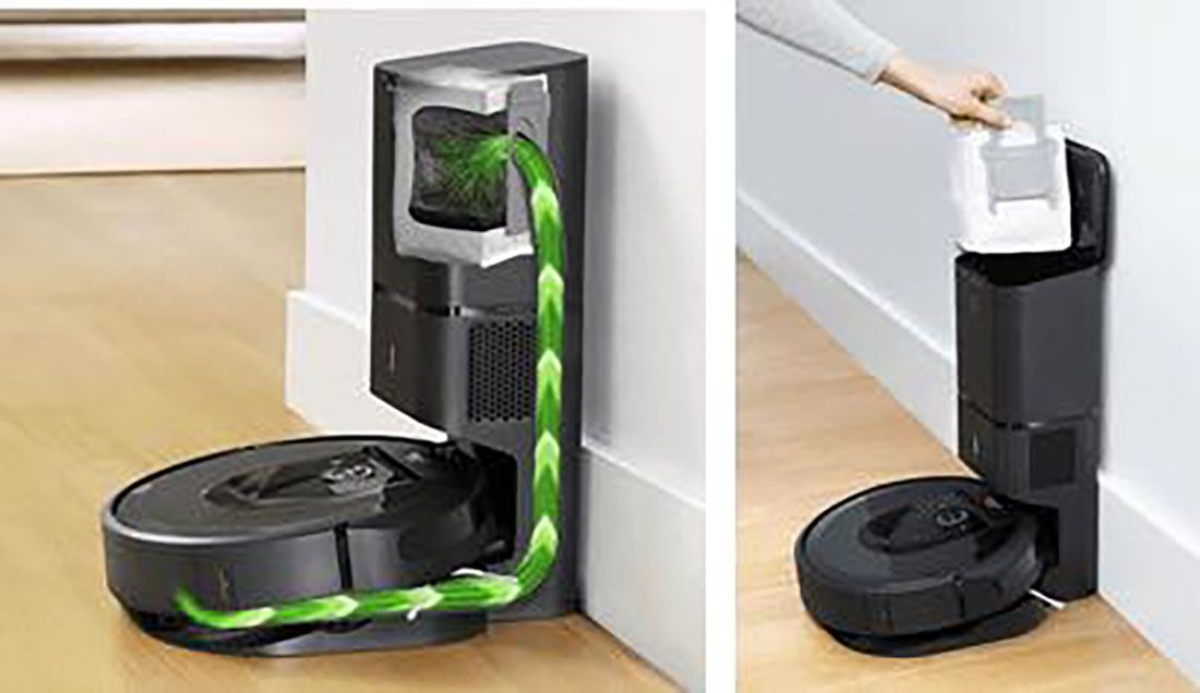 ルンバ本体のダスト容器に集めたゴミを自動で排出するクリーンベース(自動ゴミ収集機)に対応。密封型紙パックに集めたゴミはホコリが舞い散ることもなく、そのまま捨てることができる。