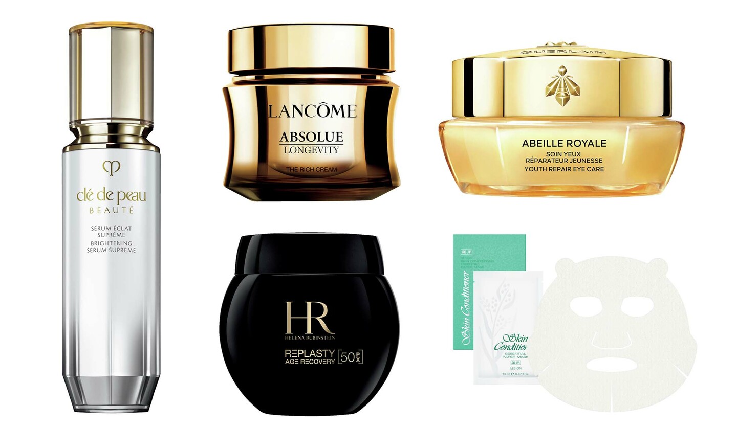 クレ・ド・ポー ボーテ セラムエクラ S Ⅱ、ゲラン アベイユ ロイヤル ユース アイケア クリーム、ランコム アプソリュ ザ リッチクリーム、ヘレナ ルビンスタイン リプラスティ ルコンストラクション ナイト クリーム 50PX、アルビオン　薬用スキンコンディショナー エッセンシャル ペーパーマスク N