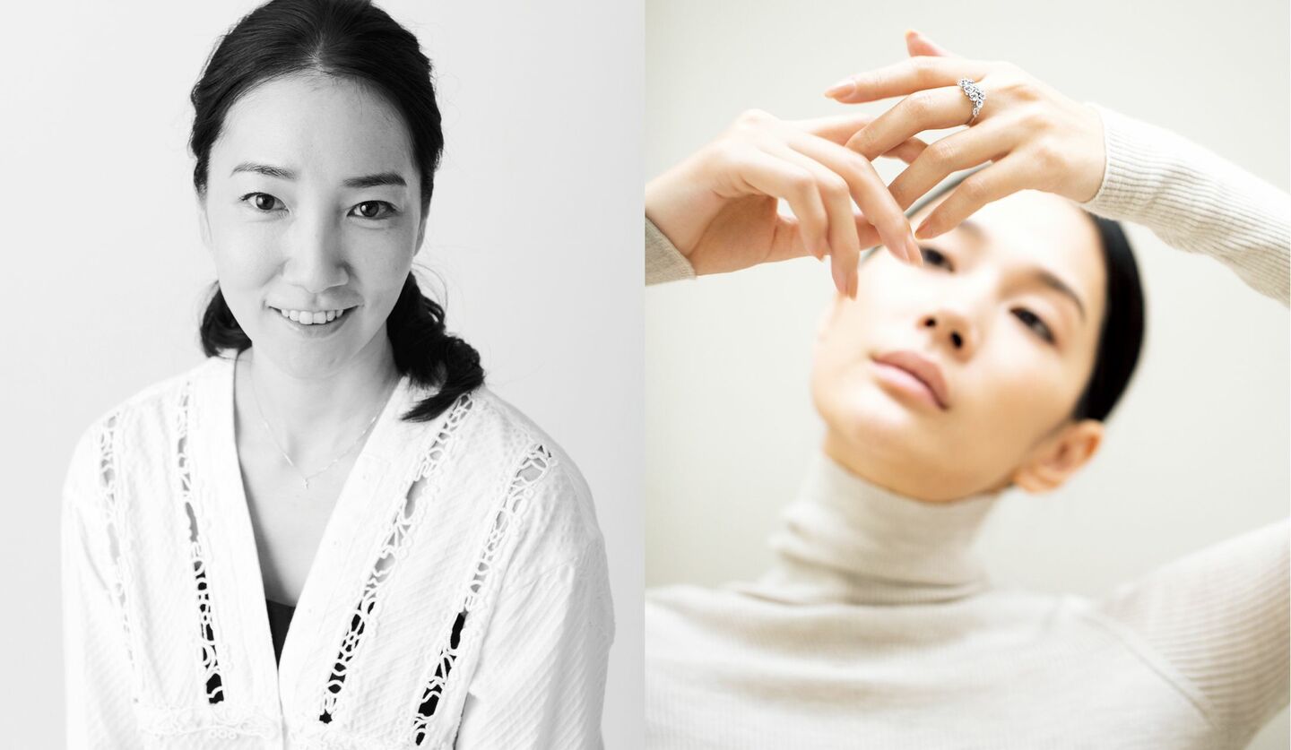尾上紫さんの画像と、指輪を着用したモデルの画像