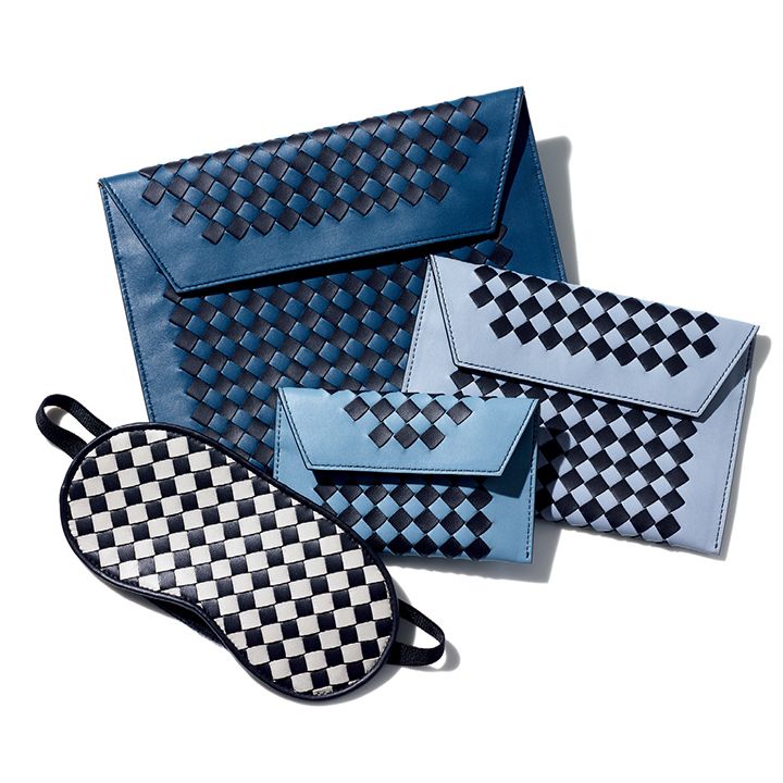 上から／レターケース3点セット￥155,000【縦17×横22cm】【縦12×横17cm】【縦8×横13cm】・アイマスク￥32,000（ボッテガ・ヴェネタ ジャパン）　[Precious2019年1月号113ページ]