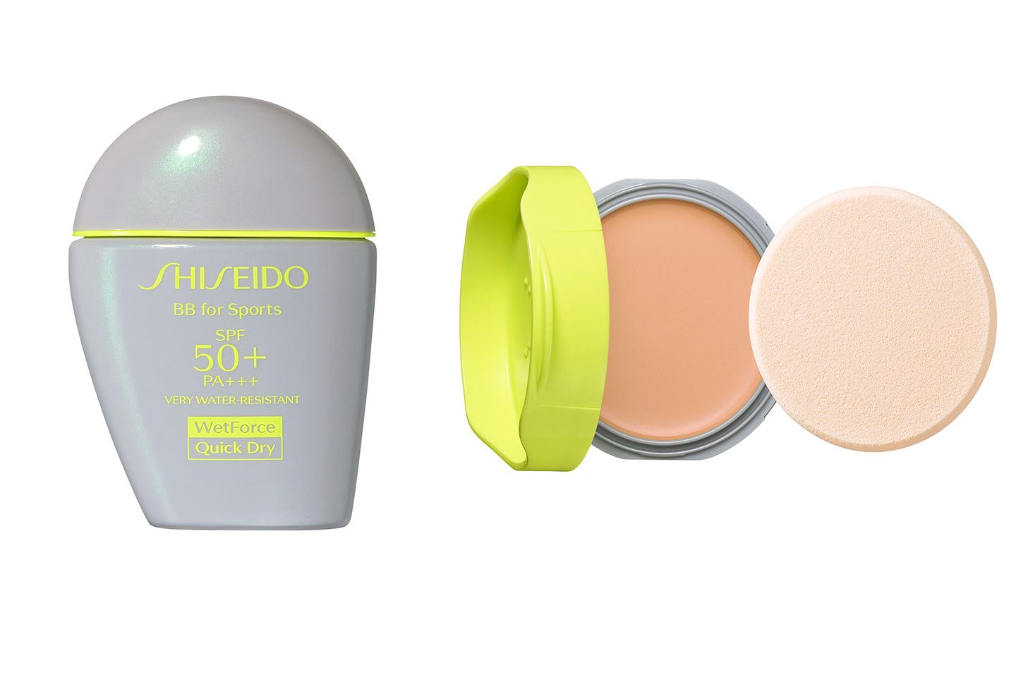 SHISEIDO (左)BB フォー スポーツ QD SPF50+・PA+++ 30mL 全3色 ¥4,200 (右)BB コンパクト フォー スポーツ<レフィル> SPF50+・PA+++ 全3色 ¥3,200*ケース別売り ¥1,700