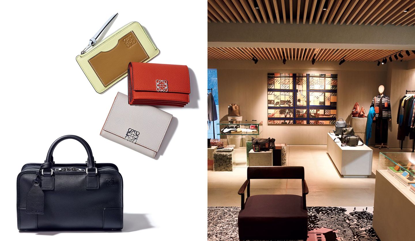 「ロエベ」のバッグ、財布などのアイテムと、旗艦店「カサ ロエベ 東京」