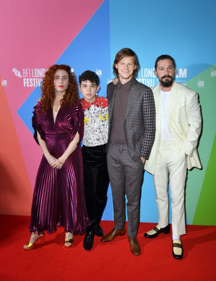 2019年10月 第63回 ロンドン映画祭。左から、アルマ・ハレル、ノア・ジュープ、ルーカス・ヘッジズ、シャイア・ラブーフ。
