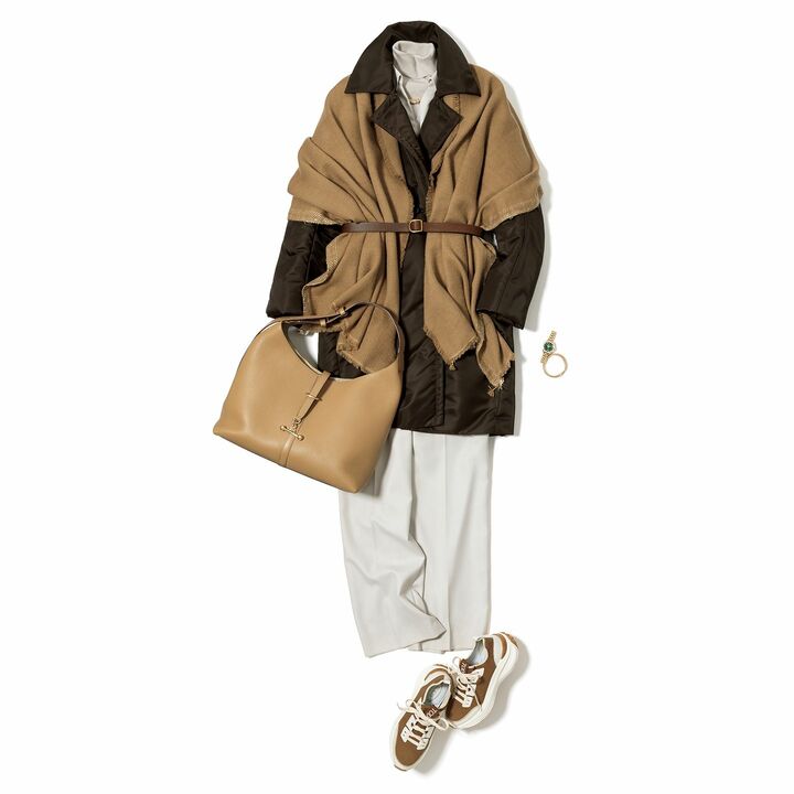 theory luxeのファーコートを主役にしたコーディネート