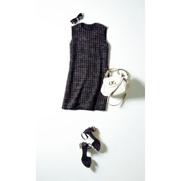 【9】ドルチェ&ガッバーナの黒ワンピース×白バッグ