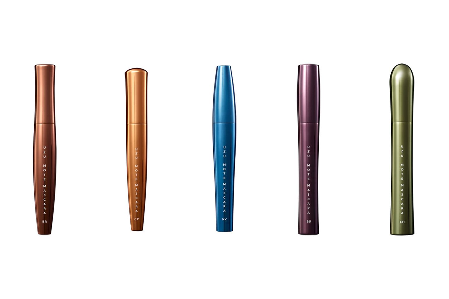 左より、UZU MOTE MASCARA™️ BROWN(ブラウン)、COPPER(コッパー)、NAVY(ネイビー)、BURGUNDY(バーガンディ)、KHAKI(カーキ)各¥1,800(2019年12月6日発売)