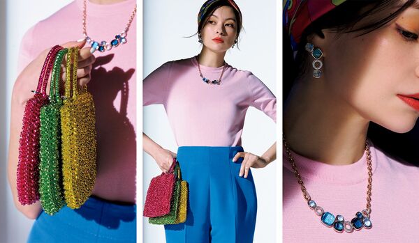 今年らしい色鮮やかな「ピンク×ブルー」の着こなし|色温度が対極にある配色が、洗練されたハッピー感を誘う