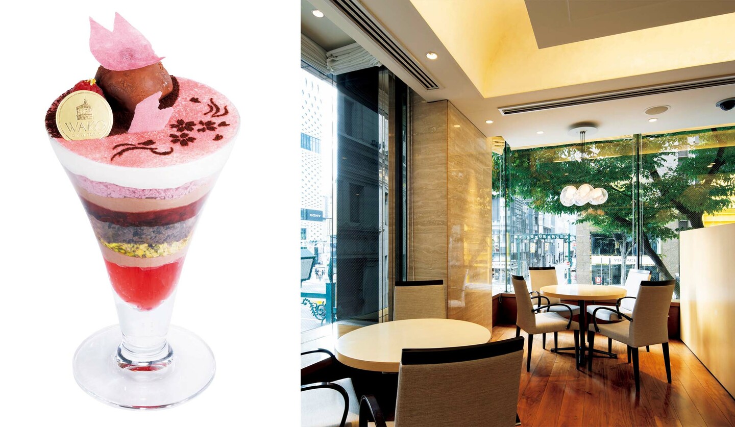 「和光アネックス ティーサロン」のパフェと店内