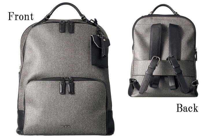 PVC加工を施した「コーデッドキャンバス」は、手入れをしやすく、雨の日にも安心して使えます。「スタントン」コレクション『ゲイル』バックパック￥70,000［縦38×横29×マチ11.5㎝］（トゥミ）