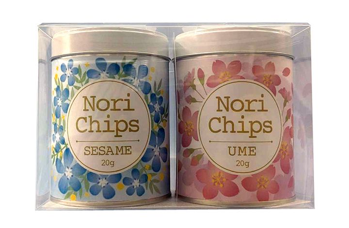 「 【春デザイン2020】のりチップス うめ・ごま 2缶セット」(山本海苔店)