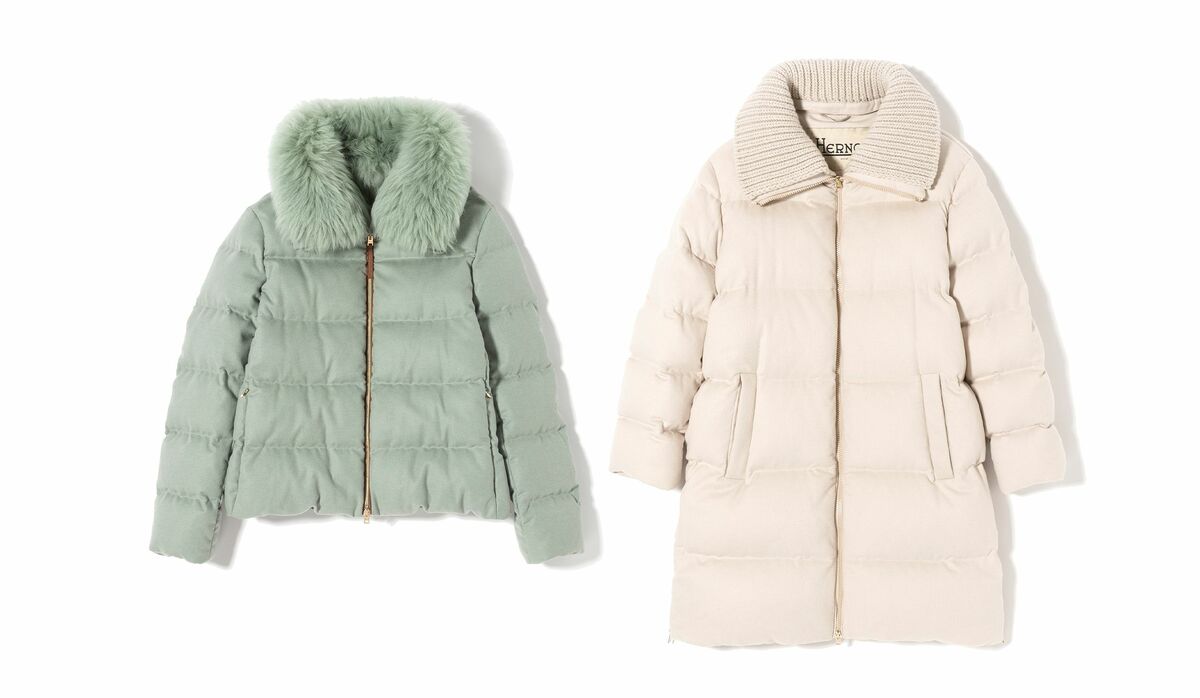 ヘルノの洗練ダウンウエア】撥水シルクカシミアの淡い発色が、冬を