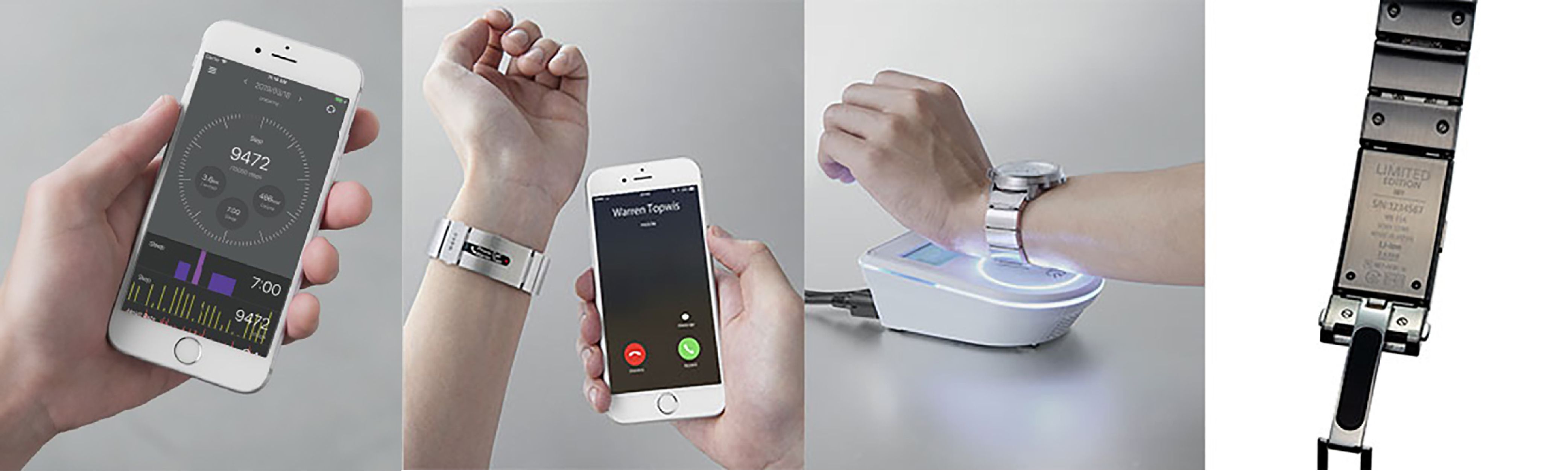 バンド部分に有機ELディスプレイを搭載。スマホへの電話着信や、通知アプリ名、本文などを振動とともに通知。電池残量や1日の歩数、電子マネー残高なども表示される。FeliCaを搭載しているので、対応店舗ではバンドをかざすだけで、買い物が。さらに、の歩数や消費カロリー、睡眠の状態など日々の活動量を記録し専用アプリから確認もできる。