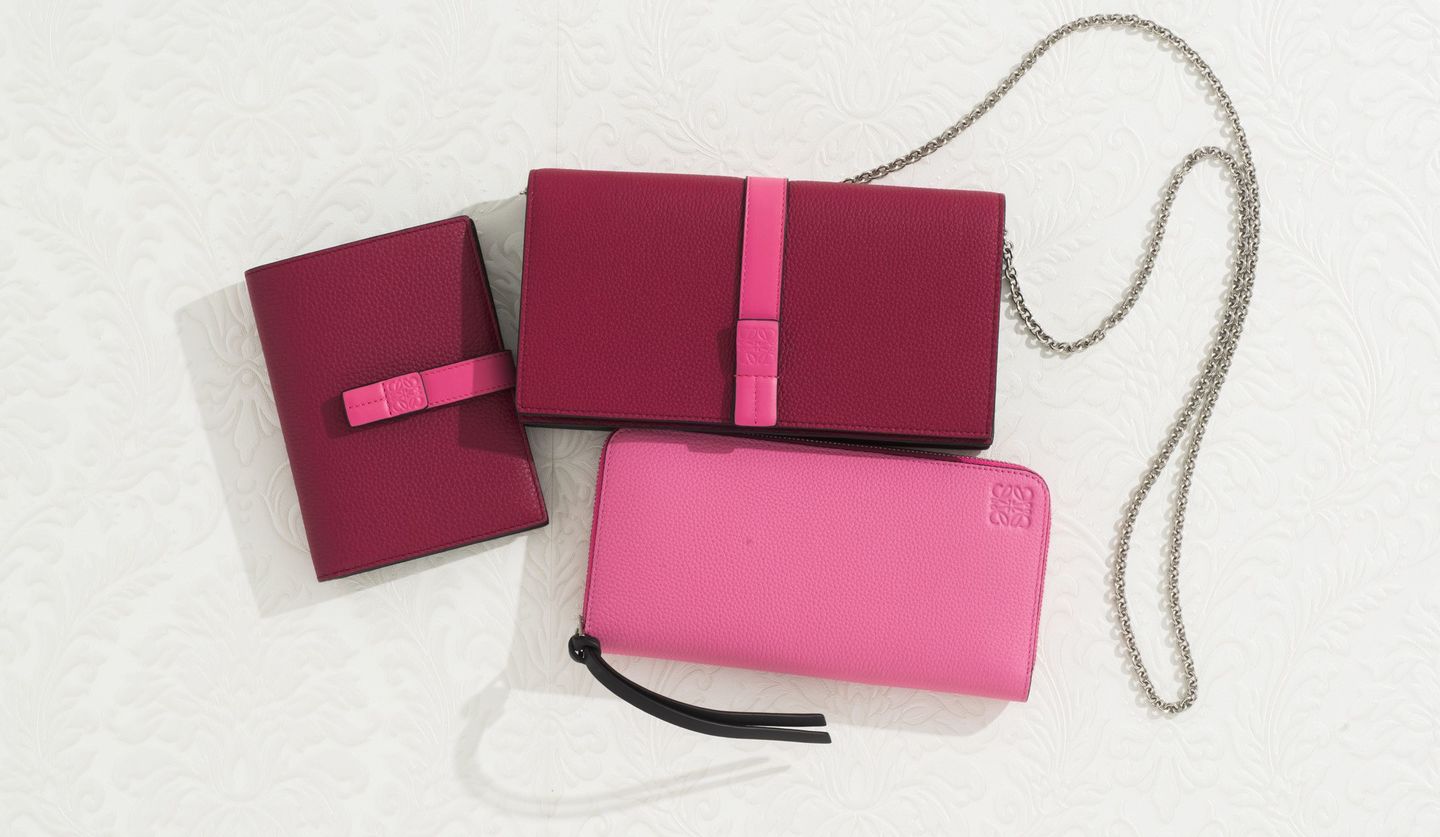 ロエベのホリデーコレクション「Gift（ギフト）」のウォレットチェーンバッグ、長財布、二つ折り財布の物写真