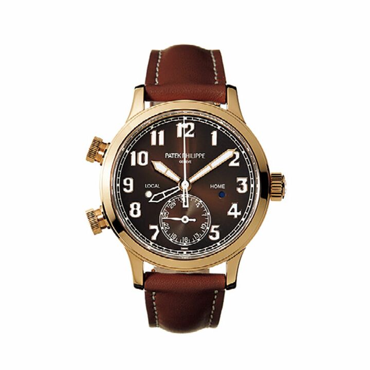 「カラトラバ・パイロット・トラベルタイム」￥4,700,000 ※予定価格 ［ケース：RG、ケース径：37.5mm、ストラップ：カーフスキン、自動巻き］（パテック フィリップ ジャパン）