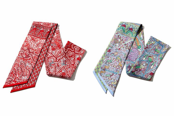 シルクスカーフ「マキシツイリー・スリム〈ラルバイ〉」各¥37,000【幅10×長さ180㎝】